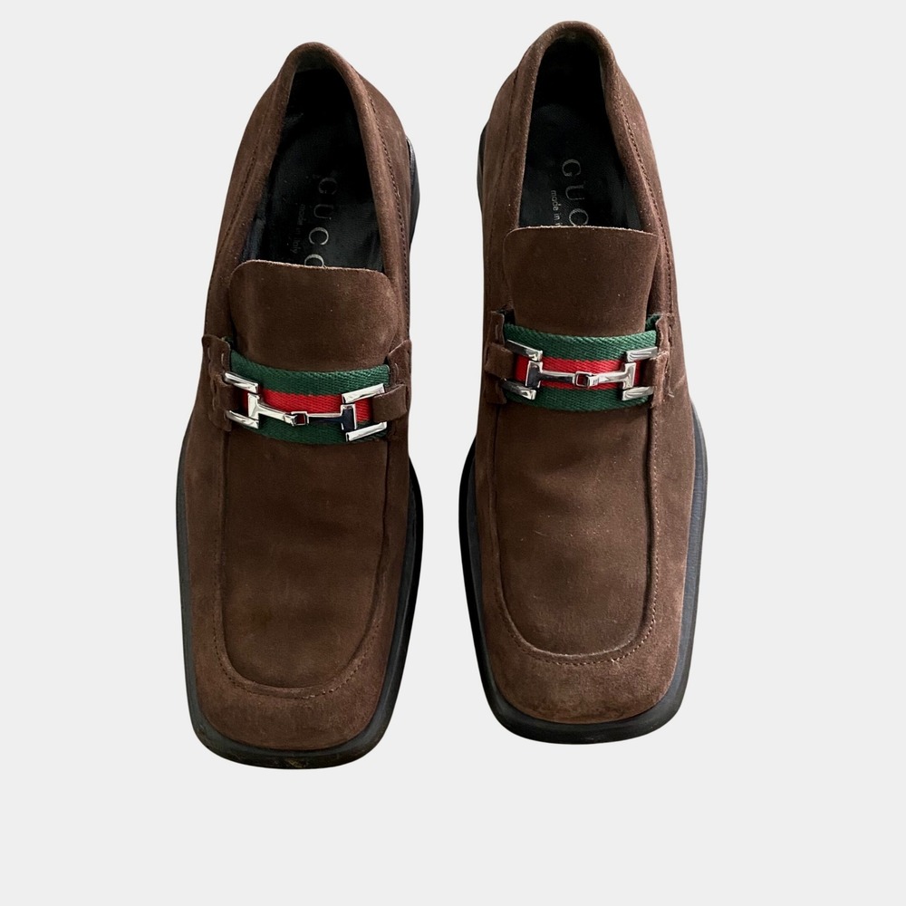 Gucci Mens Brown Suede Horsebit Loafers Square Toe Size‎ 10.5 D